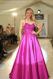 Aaden by Tiffany’s satin prom dress ballgown 3 colours cherry, fuchsia, navy