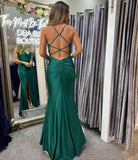 Julianna Forrest green backless slinky prom dress