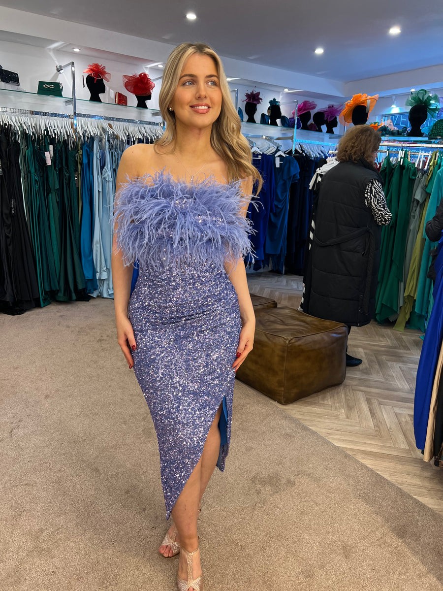 Luxe Pleated Feather Midi Dress