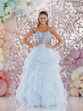 Aksana  by Tiffany’s tulle layered prom dress ballgown 4 colours latte, navy, dark green, baby blue, royal