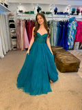 Suzie by Tiffanys diamante tulle  prom dress red, teal and black