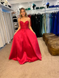 Annabelle by Tiffany’s mikado satin prom dress cherry, sage and green