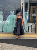 Gordana Dress NC2040 by Nicoletta Flared A Line Midi Length satin Cocktail Dress - black