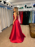 Annabelle by Tiffany’s mikado satin prom dress cherry, sage and green