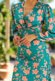 Rita twist midi dress in floral green and coral
