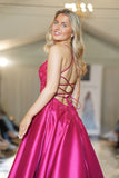 Aaden by Tiffany’s satin prom dress ballgown 3 colours cherry, fuchsia, navy