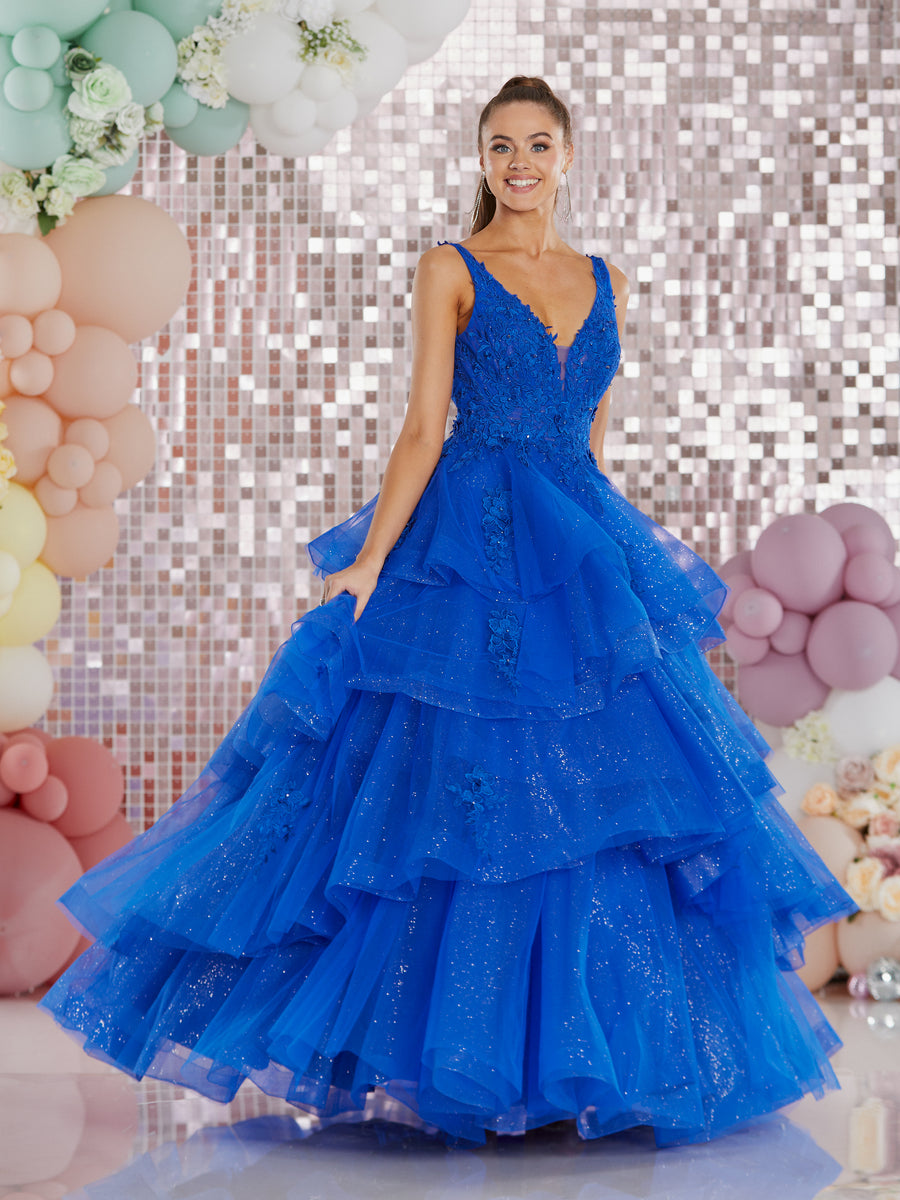 Ovlias Classy Spaghetti Strap Rhinestone Sheer Tulle Layered Prom Dress LY0613 main image 0