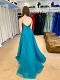 Suzie by Tiffanys diamante tulle  prom dress red, teal and black