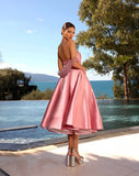 Gordana Dress NC2040 by Nicoletta Flared A Line Midi Length satin Cocktail Dress - soft pink
