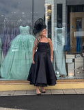 Gordana Dress NC2040 by Nicoletta Flared A Line Midi Length satin Cocktail Dress - black