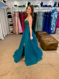 Suzie by Tiffanys diamante tulle  prom dress red, teal and black