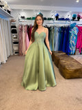 Annabelle by Tiffany’s mikado satin prom dress cherry, sage and green