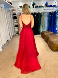 Suzie by Tiffanys diamante tulle  prom dress red, teal and black