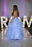 DAFFY by Tiffany’s tulle bardot prom dress in baby blue, lilac