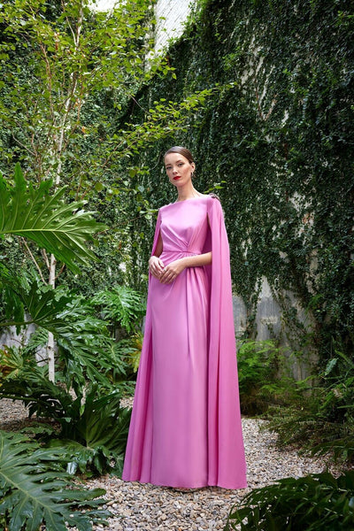 Carla Ruiz Rosa candy pink full length cape dress 50518