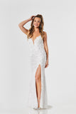 Leona silver, white sequin prom dress by Tiffanys