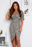 Chelsea half sleeve gold print wrap high low midi dress