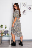 Chelsea half sleeve gold print wrap high low midi dress