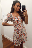 Melody puff sleeve square neck floral skater dress