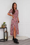 Val ruffle sleeve multi spot midi dress