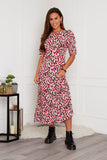 Val ruffle sleeve multi spot midi dress