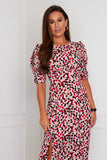 Val ruffle sleeve multi spot midi dress