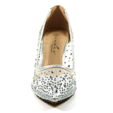 Lunar Argo diamante mesh low heel court shoes silver