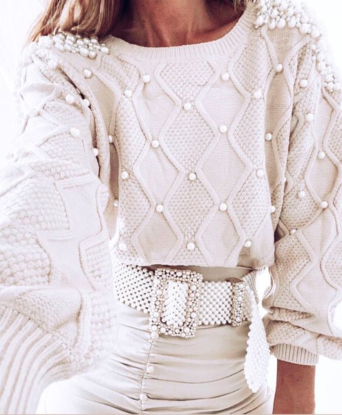 Casey cable knit jumper with pearl embellishment