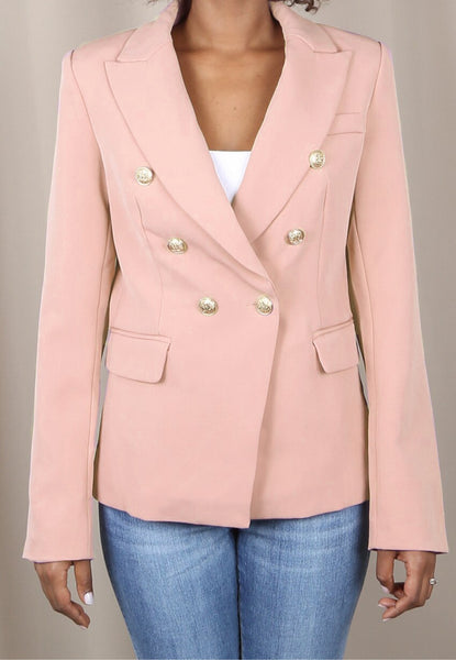 Light pink double breasted gold button blazer