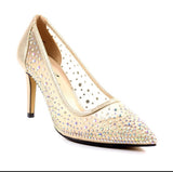 Lunar Argo diamante mesh low heel court shoes gold party shoes