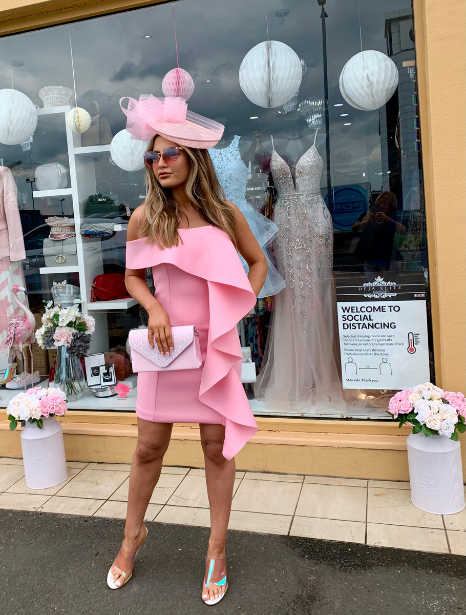 Pink dress and fascinator hotsell