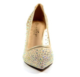 Lunar Argo diamante mesh low heel court shoes gold party shoes