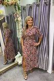 Val ruffle sleeve multi spot midi dress