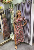 Val ruffle sleeve multi spot midi dress