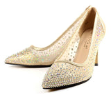 Lunar Argo diamante mesh low heel court shoes gold party shoes