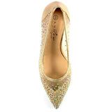Lunar Argo diamante mesh low heel court shoes gold party shoes