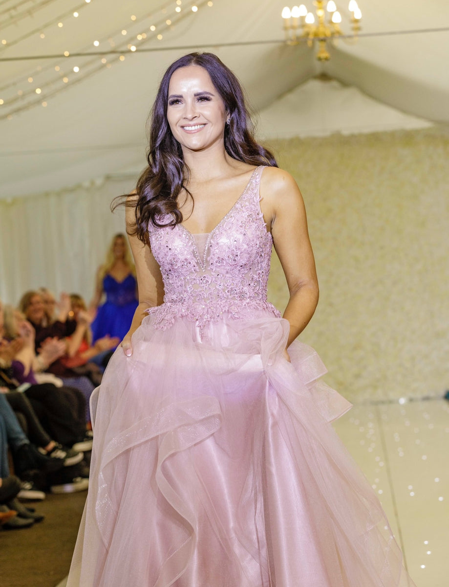 Carly pink layered tulle ballgown prom dress Deja Elite Boutique