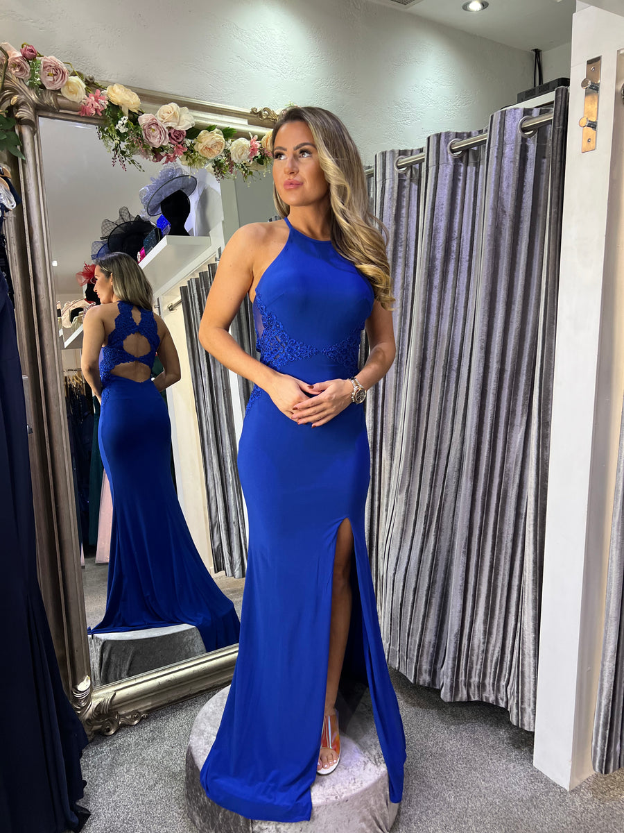 Selena royal blue scallop back formal dress prom dress