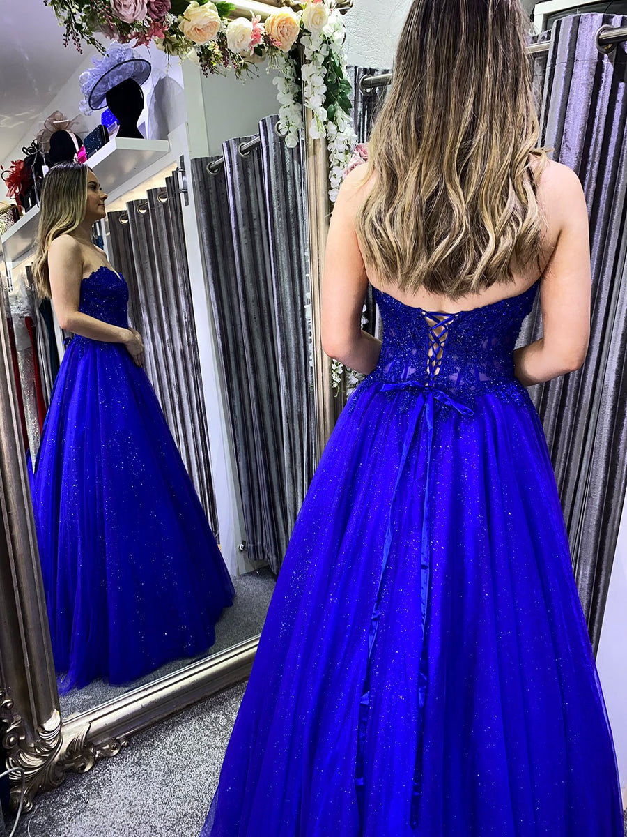 Brittany royal blue full ballgown prom dress Deja Elite Boutique