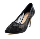 Lunar Argo diamante mesh low heel court shoes black party shoes