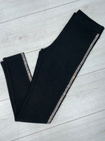 Black high waist luxury trousers with diamante side stripe embellishment