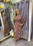 Val ruffle sleeve multi spot midi dress