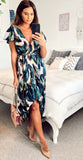 Leaf print ruffle detail maxi dress