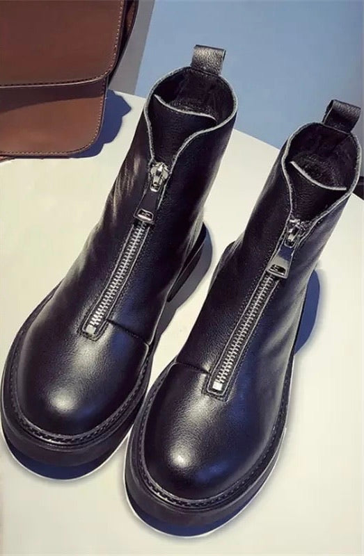 Black boots with front zip best sale