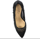 Lunar Argo diamante mesh low heel court shoes black party shoes