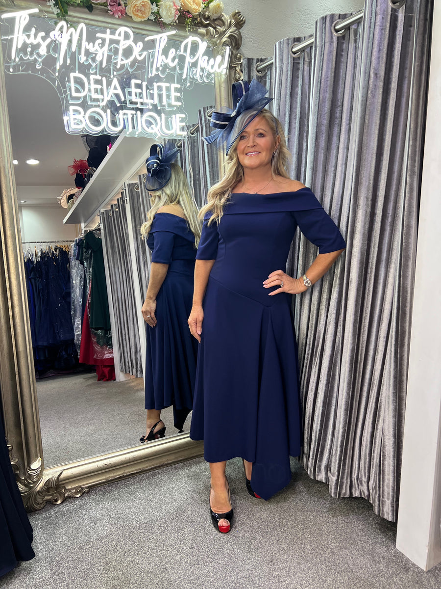 bardot mayari asymmetrical midi dress Lorelle asymmetric hemline Bardot midi skater dress in navy – Deja Elite  Boutique
