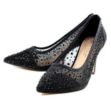 Lunar Argo diamante mesh low heel court shoes black party shoes