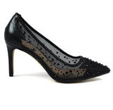 Lunar Argo diamante mesh low heel court shoes black party shoes