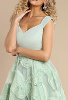 Eliza Bardot skater scuba and chiffon midi dress in sage green