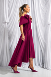 Kristina flare dip hem midi dress by Kevan Jon in synberry pink